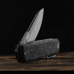 Maserin Silver 410 Fat Carbon Damascus Folding Knife -Adventure Knives MAS410DNdet 21483.1689327732